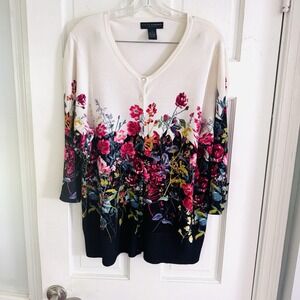 Grace Elements Woman 1X Floral Print Cardigan Sweater Romantic Cottagecore